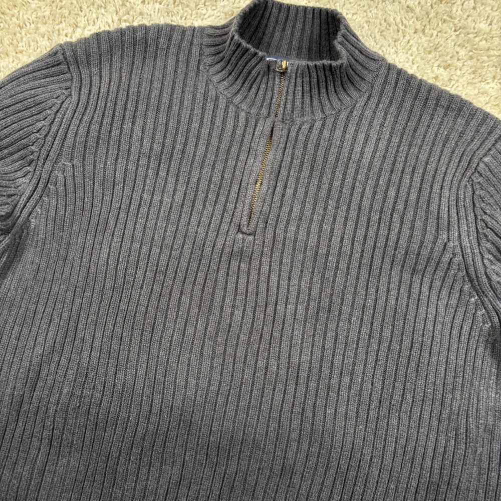 Vintage Lands' End Quarter Zip Pullover Mens XL Gray Ribbed Cotton Sweater 81247